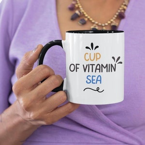 Vitamin SEA Nautical Mug |  Ocean Lover Gift | Mosaic Sailboat Coffee Cup |  Sea Inspired Ceramic Mug | Coastal Decor for Beach & Cruise Fan