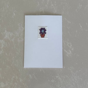 Purple Flower Cross-Stitch Greeting Card, Completed Cross-Stitch, Greeting Cards