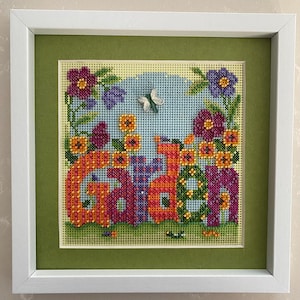 Spring Garden Cross-Stitch, Completed Cross-Stitch, Framed Cross-Stitch