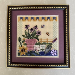 Potting Table Cross-Stitch, Completed Cross-Stitch, Framed Cross-Stitch