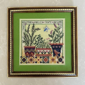Herb Garden Cross-Stitch, Completed Cross-Stitch, Framed Cross-Stitch