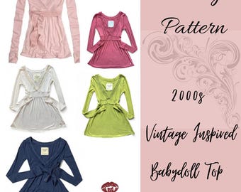 Mönster för vintage babydoll från 2000-talet, storlek XXS-L, nybörjarvänlig, direkt nedladdning, endast för Adobe, endast för bärbara datorer.
