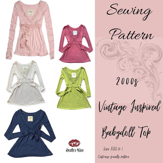 2000s Vintage Babydoll Sewing Pattern Size XXS-L intermediate/beginner friendly Instant Download