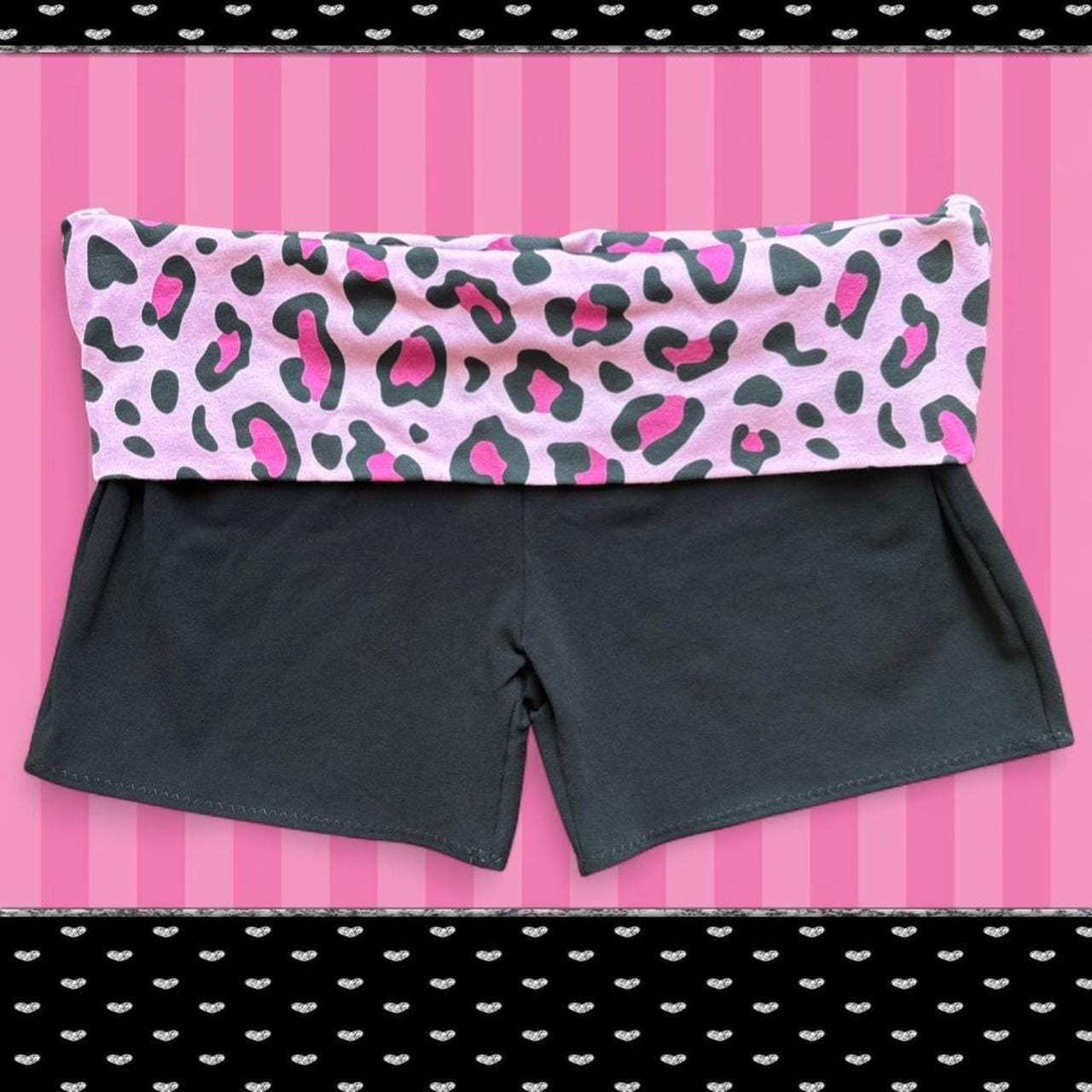 2000s Foldover Mini Shorts- Lowrise Shorts in Pink Leopard Print