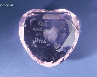 Corazón de Cristal 3D "Estoy pensando en ti" Rosa o Púrpura - Regalo de Amor Personalizable