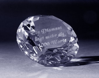 Diamant Cristal 3D blanc "Un diamant dit plus de 1000 mots" - Cadeau personnalisable pour l'amour