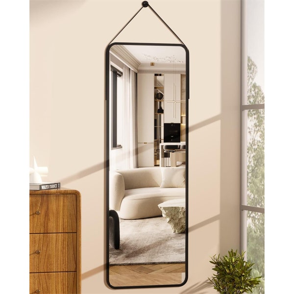 Suidia Full Length Wall Mirror 16"x48" Hanging Mirror Full Length Mirror for Living Room Bedroom Entryway Decor, Black