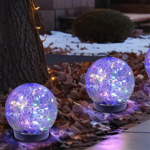 Solar Globe Lights Outdoor Waterproof-Solar Balls-Solar Garden Lights-Solar Orbs for Outside 2 Pack Cracked Glass Ball for Lawn Patio Yard B