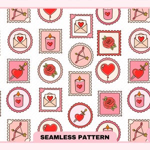 Romance Book Stamp Seamless Pattern PNG JPG, Cute Trendy Aesthetic Romance Book Reader, Romantasy Bookish Seamless Pattern, Commercial use