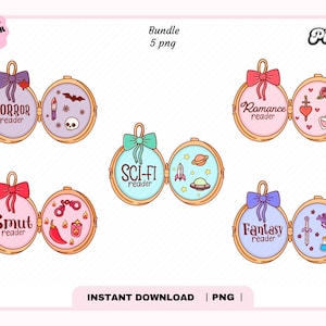 Bookish Locket Bundle PNG, Cute Trendy Aesthetic Fantasy Romance Mystery Horror Smut Bookish png for Stickers, Bookmarks, Commercial Use