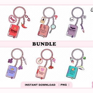 Bookish Keychain Bundle PNG, Cute Trendy Aesthetic Fantasy Romance Mystery Horror Smut Bookish png for Stickers, Bookmarks, Commercial Use