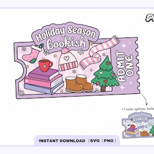 Weihnachtssaison Bücherwurm zugeben One Ticket SVG PNG, niedliche trendige Ästhetik beliebt Weihnachten Winter Bücherwurm png svg für Aufkleber, kommerzielle Nutzung