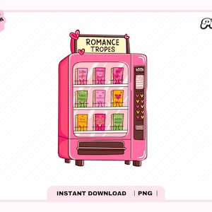 Romance Book Tropes PNG, Cute Trendy Popular Romance Romantasy Book Trope Vending Machine png Design for Stickers, Bookmarks, Commercial use