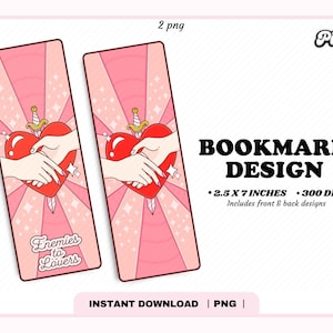 Enemies to Lovers Romance Bookmark PNG, Cute Trendy Aesthetic Romance Romantasy Book Reader Printable Bookmark Design for Commercial Use