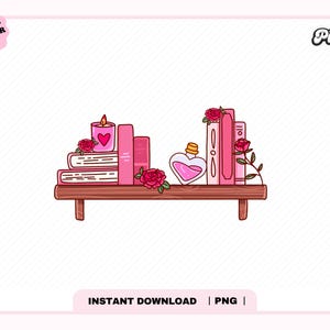 Romance Bookshelf PNG, Cute Trendy Popular Aesthetic Romantasy Romance Bookstack Bookshelf Bookish png Design for Stickers, Commercial use