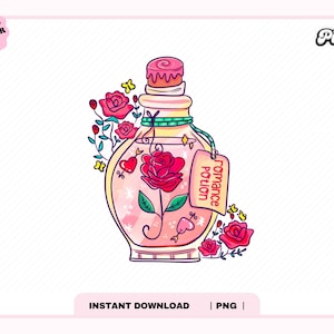 Romance Book Potion PNG, Cute Trendy Aesthetic Romance Romantasy Lover Bookish Potion Png design for Stickers, Bookmarks, Commercial use