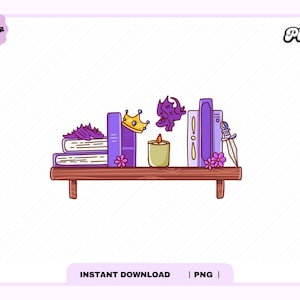 Cute Fantasy Bookshelf PNG, Cute Trendy Aesthetic Fantasy Fourth Wing Dragons Bookhelf png design for stickers, Bookmarks, Commercial Use