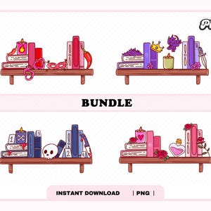Bookshelf PNG Bundle, Cute Trendy Aesthetic Popular Bookish Fantasy Romance Smut Horror Bundle design for Stickers, Bookmark, Commercial Use