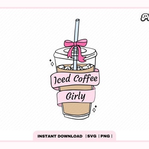 Coquette Iced Coffee Girly SVG PNG, Iced coffee lover, Cute Trendy Popular aesthetic Iced Coffee svg png design For Sticker, Commercial use