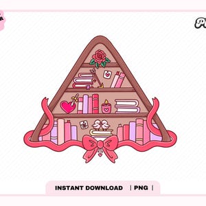 Romance Book Lover Bookshelf PNG, Cute Trendy Aesthetic Creative Romance Romantasy Library Bookish Png for Sticker, Bookmark, Commercial use