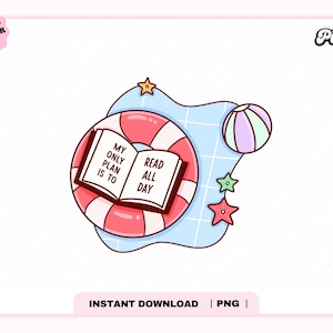 Summer Read PNG, Cute Trendy Popular Aesthetic Summer Spring Bookish Vacation png, summer booked png for stickers, Bookmarks, Commercial Use