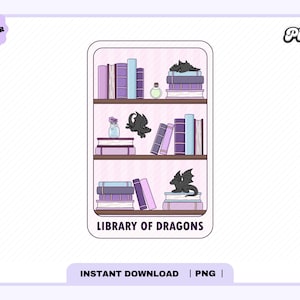 Bibliothek der Drachen Tarot Karte PNG, niedlicher trendiger ästhetischer Fantasy Leser vierer Flügel Drachen Buch png Design für Aufkleber, kommerzielle Nutzung