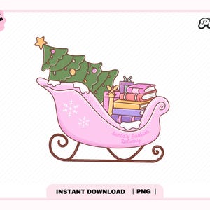 Santa&#39;s Bookish Delivery PNG, Cute Trendy Aesthetic Christmas Winter Holiday Season Bookish png for Stickers, Bookmarks, Commercial use