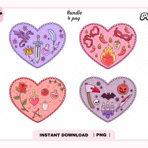 Bookish Heart PNG Bundle, Cute Trendy Aesthetic Fantasy Romance Romantasy Horror Smut Spicy png for Stickers, Bookmarks, Commercial Use