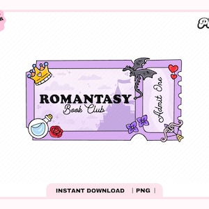 Bilet Romantasy Book Club PNG, Uroczy modny estetyczny fantasy Romantasy Bilet wstępu do Bookish PNG na naklejki, zakładki, do użytku komercyjnego