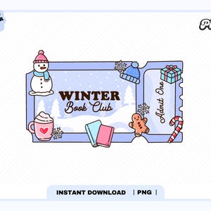 Winter Book Club Admit One Ticket PNG, niedliche trendige ästhetische Weihnachten Winterferien Saison Bücherwurm png für Aufkleber, kommerzielle Nutzung