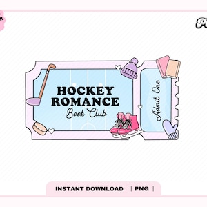 Hockey Romance Book Ticket PNG, niedliches trendiges ästhetisches beliebtes Wintersport-Romantik-Bookish-Design für Aufkleber, Lesezeichen, kommerzielle Nutzung