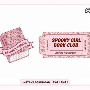 Spooky Girl Book Club Ticket Bundle SVG PNG, trendiges beliebtes kreatives ästhetisches Halloween gruseliges literarisches Design für Aufkleber, kommerzielle Nutzung