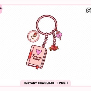 Romance Book Lover Keychain PNG, Cute Trendy Aesthetic Romance Romantasy Bookish svg Png design for Stickers, Bookmarks, Commercial use