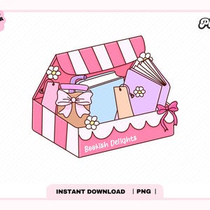 Bookish Delights Cute Box PNG, Cute Trendy Popular Creative Pink Bookish Book Lover Png design for Stickers, Bookmarks, Commercial use