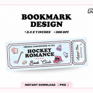 Hockey Romance Book Club Ticket Bookmark PNG, Cute Trendy Aesthetic Winter Sports Romance Book Reader Printable Bookmark png, Commercial Use