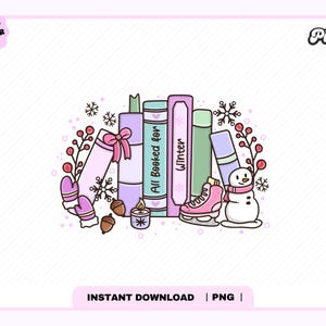 Bookish Winter PNG, Cute Trendy Aesthetic Christmas Winter Holiday Festive Season Reader Bookish png for Stickers, Bookmarks, Commercial use