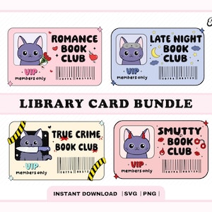 Pacote de cartões de biblioteca SVG PNG, design fofo, moderno, estético e popular para Kindle para adesivos, marcador de página, amante de livros png svg, uso comercial