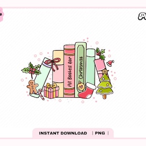 Bookish Christmas PNG, Cute Trendy Aesthetic Christmas Winter Holiday Festive Season Bookish png for Stickers, Bookmarks, Commercial use