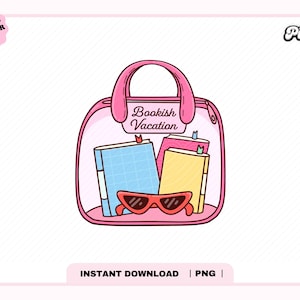Bookish Vacation Bag PNG, Cute Trendy Popular Aesthetic Summer Spring Bookish Vacation png, png for stickers, Bookmarks, Commercial Use