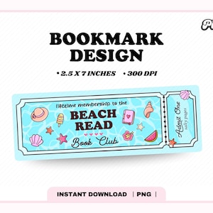 Strand lesen Ticket Lesezeichen PNG, niedliches trendiges ästhetisches Sommersaison Strand Urlaub Frühling Bücherwurm druckbares Lesezeichen Design, kommerzielle Nutzung
