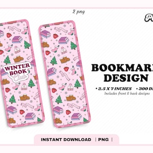 Winter Season Book Club Bookmark PNG, Cute Trendy Aesthetic Christmas Holiday Winter Bookish Printable Bookmark Design for Commercial Use
