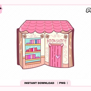 Pink Bookstore PNG, Cute Trendy Popular Aesthetic Creative Bookish Library Book Png design for Stickers, T-shirt, Bookmarks, Commercial use