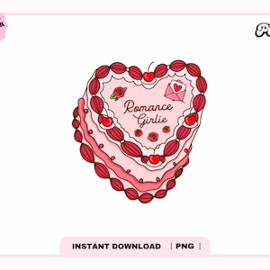 Romance Girlie Cake PNG, Bookish Birthday Cake, Cute Trendy Aesthetic Romance Romantasy Bookish Png design for Stickers, Commercial use