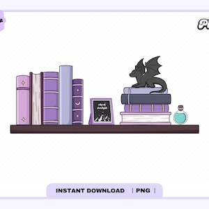 Fantasy Bookshelf SVG PNG, Cute Trendy Aesthetic Fantasy Fourth Wing Dragon svg png design for stickers, Bookmarks, Commercial Use Cut File