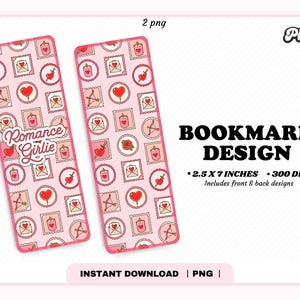 Romance Reader Stamp Set Bookmark PNG, Cute Trendy Aesthetic Romance Romantasy Book Reader Printable Bookmark Design for Commercial Use