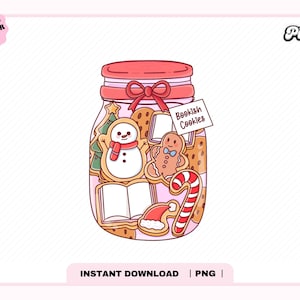 Bookish Christmas Cookies PNG, Cute Trendy Aesthetic Christmas Winter Holiday Season Bookish png for Stickers, Bookmarks, Commercial use
