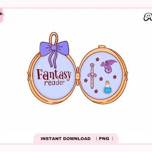Fantasy Book Lover Locket PNG, Cute Trendy Aesthetic Fantasy Fourth Wing Book Dragon png design for stickers, Bookmarks, Commercial Use