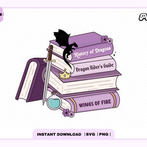 Fantasy Bookstack SVG PNG, Cute Trendy Aesthetic Fantasy Fourth Wing Dragon svg png design for stickers, Bookmarks, Commercial Use cut file