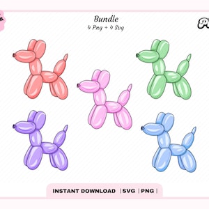 Dog Balloon Bundle SVG PNG, Pink Balloon Dog Png svg, Cute Pink Dog Clipart, Trendy Coquette Preppy Aesthetic svg, svg files for cricut