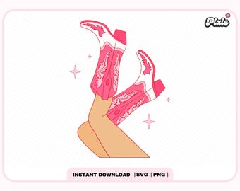 Pink Cowgirl Boots PNG SVG, Trendy Cute Aesthetic Western Cowgirl Boots Png Svg design for Shirts Stickers Cricut, Commercial Use Cut file